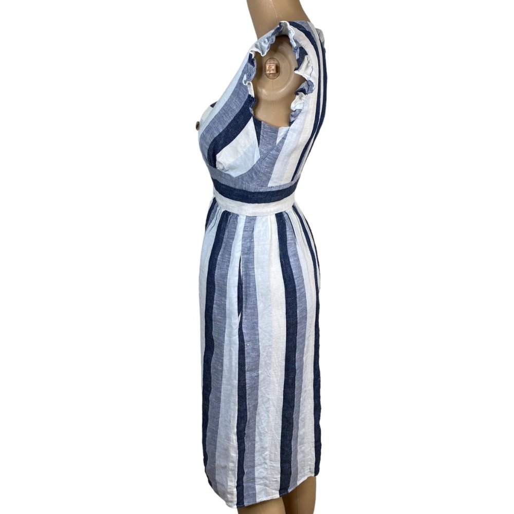 J. Crew Point Sur Linen Striped A-line Dress SZ 00P Blue White Spring Summer - Picture 8 of 10